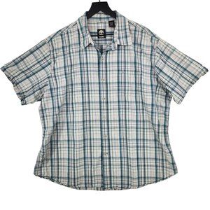 Timberland Men's 2XL Plaid Short Sleeve Button Up Casual Shirt Green 100% Cotton